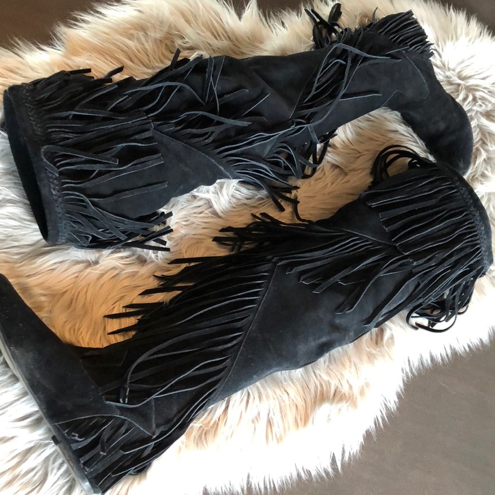 SAM EDELMAN black fringe over the knee boots sz 6